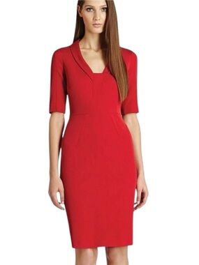 Reiss Red Notch-Neck Midi Dress